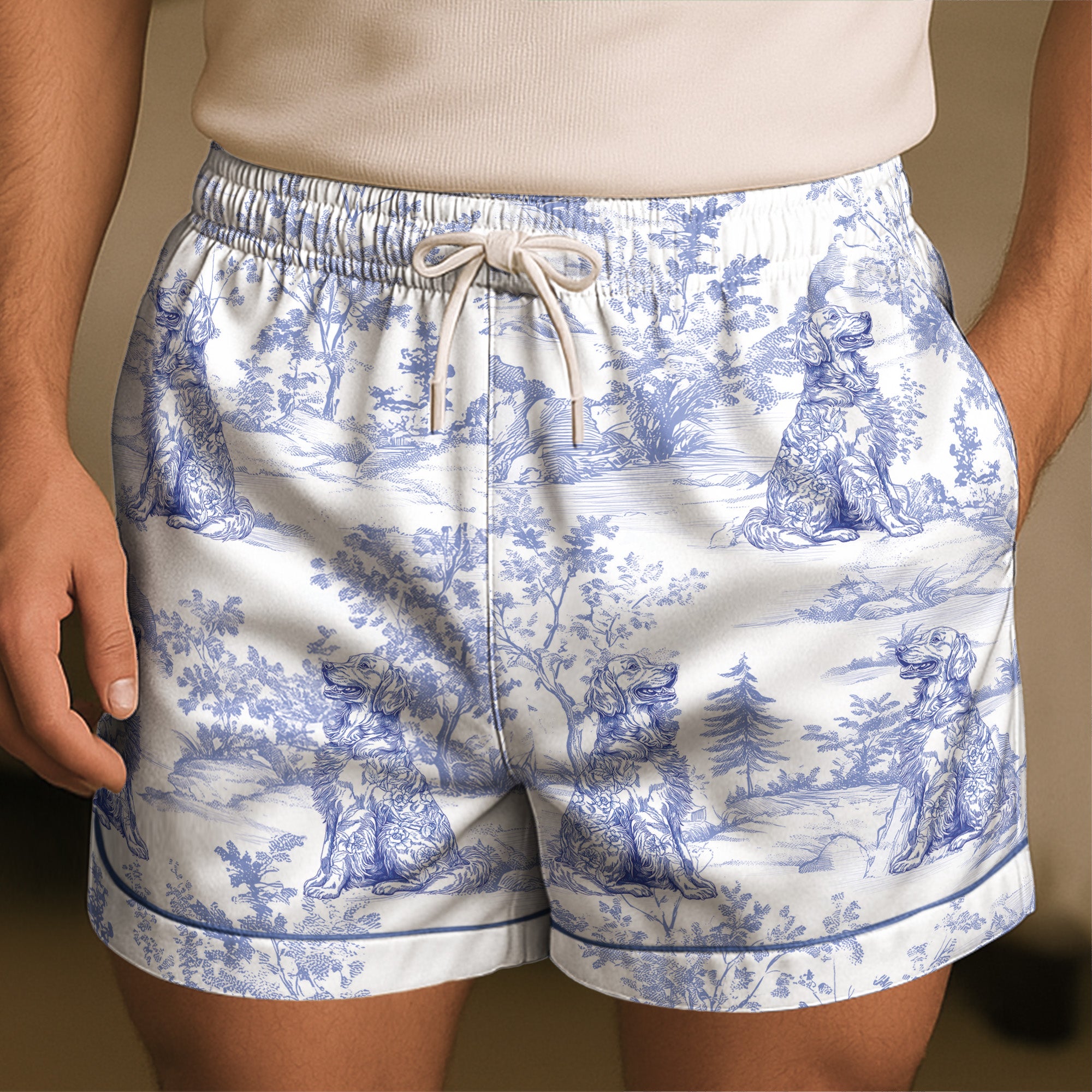 Floral Dog Toile De Jouy Custom Breads French Style - Personalized Satin Pajama Set