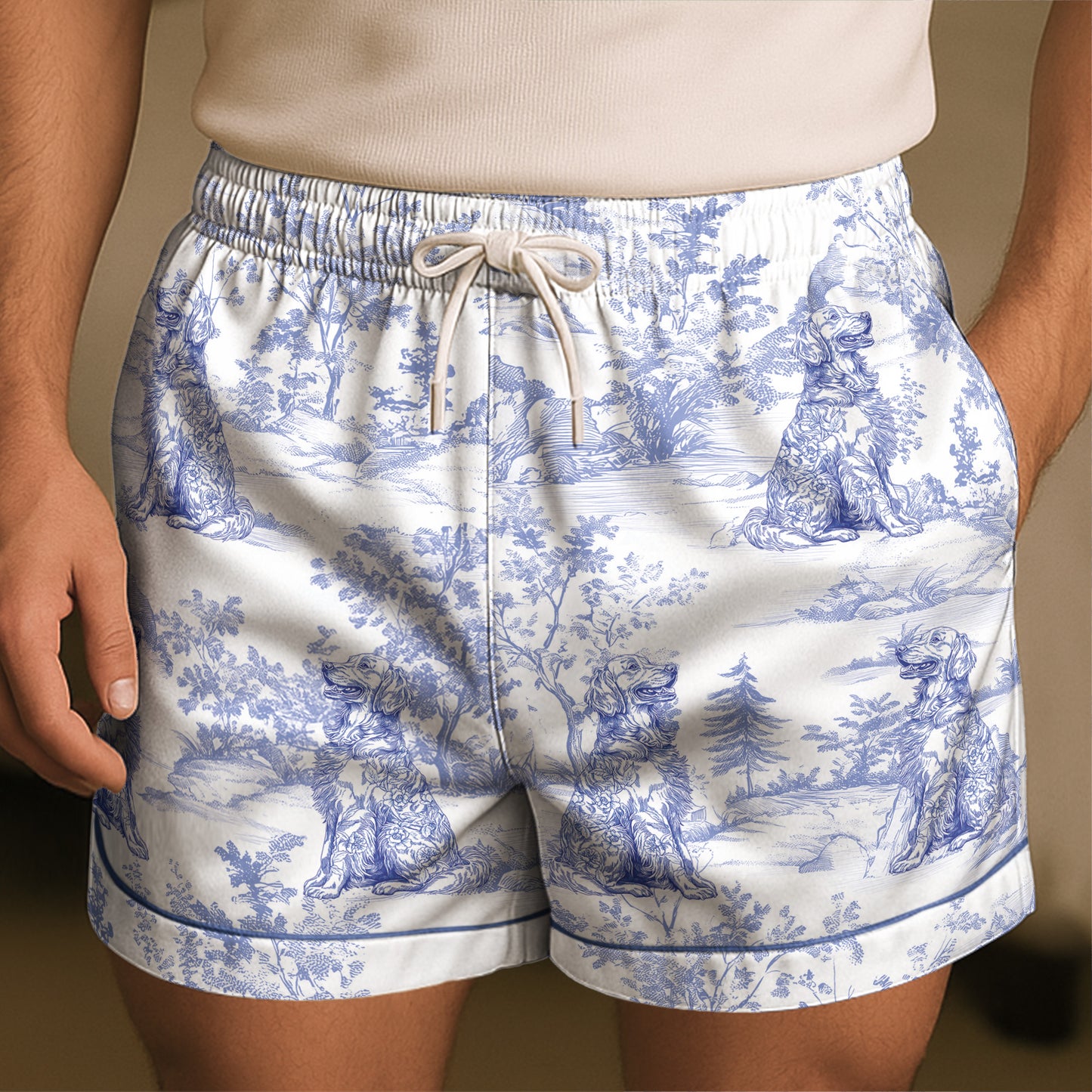 Floral Dog Toile De Jouy Custom Breads French Style - Personalized Satin Pajama Set