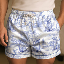 Floral Dog Toile De Jouy Custom Breads French Style - Personalized Satin Pajama Set