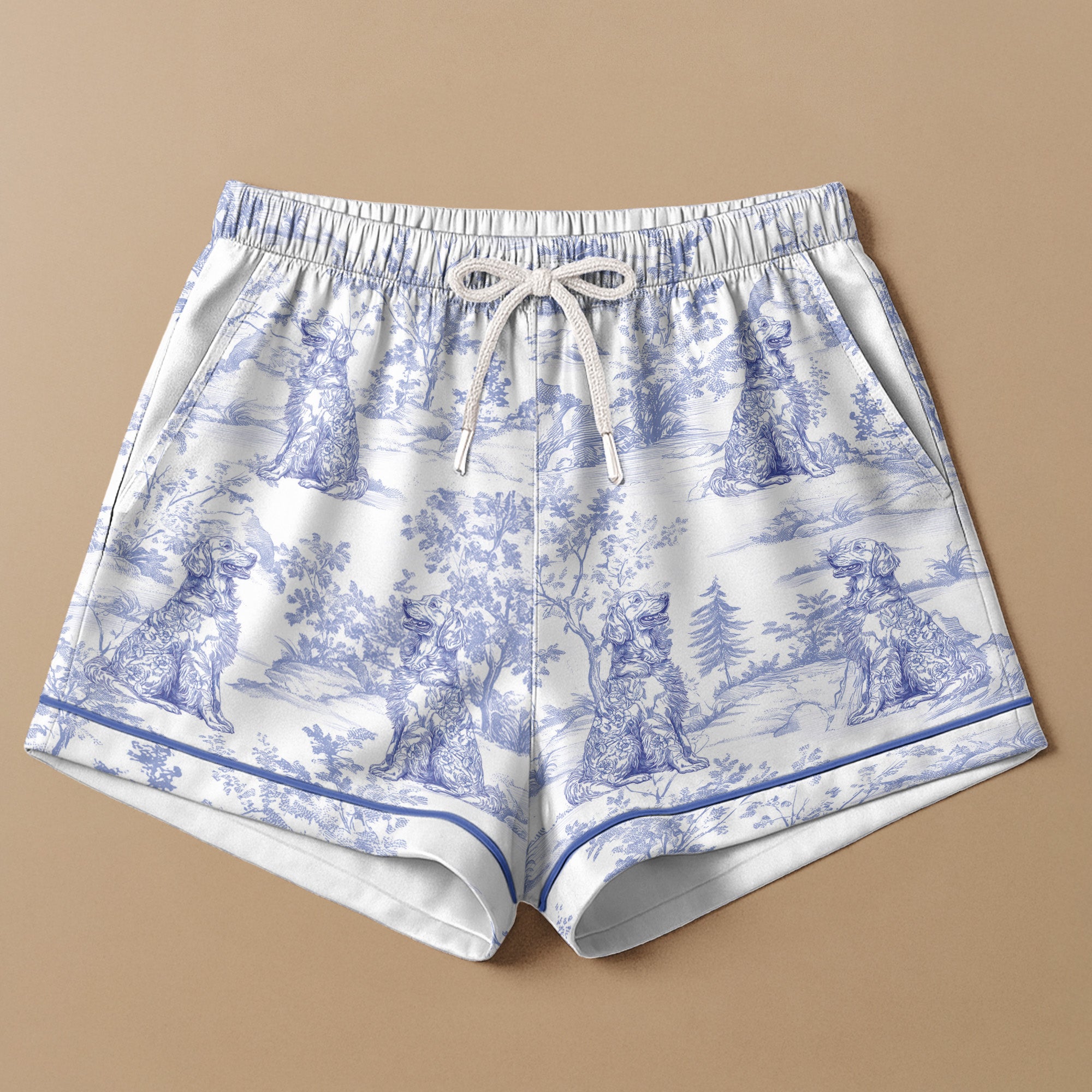 Floral Dog Toile De Jouy Custom Breads French Style - Personalized Satin Pajama Set