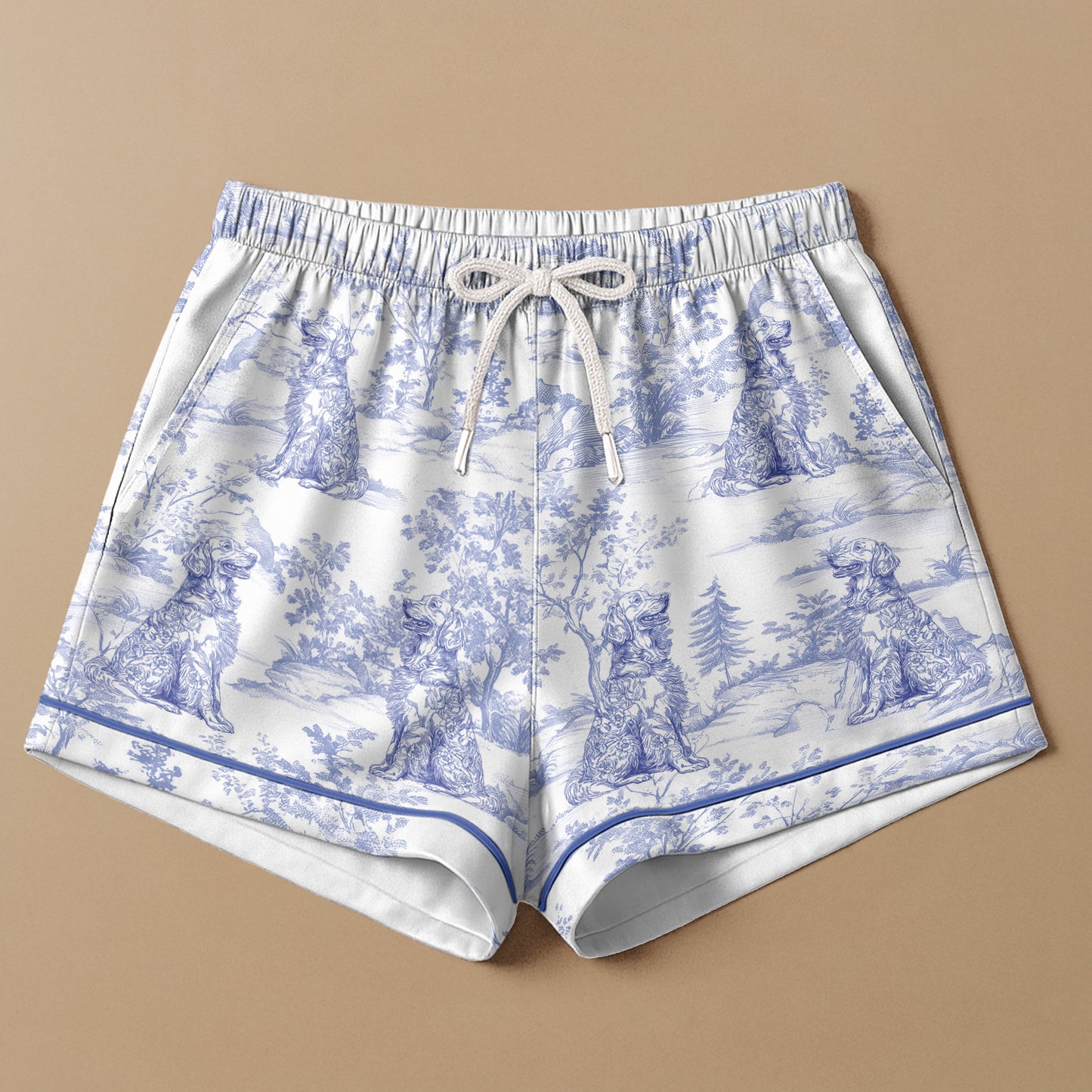 Floral Dog Toile De Jouy Custom Breads French Style - Personalized Satin Pajama Set