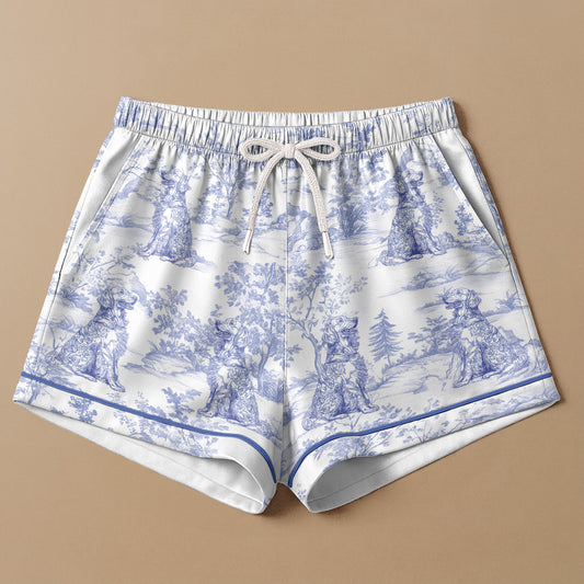 Floral Dog Toile De Jouy Custom Breads French Style - Personalized Satin Pajama Set