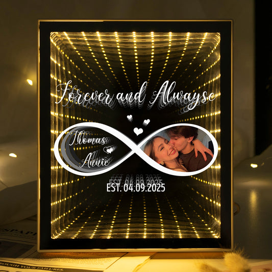 Forever And Always Infinity Love, Romantic Gifts For Her - Personalized Infinity Mirror Light Photo Box