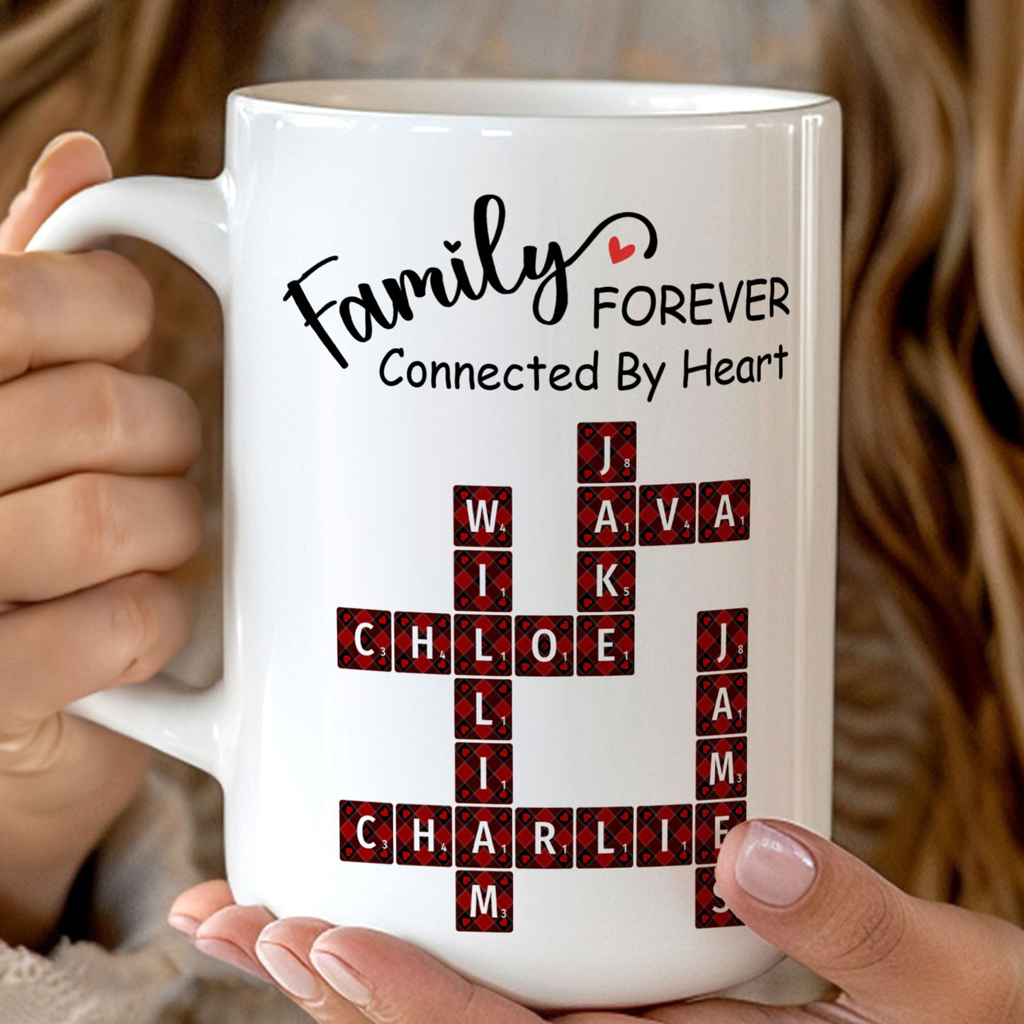 Forever Connected By Heart Scrabble Name - Personalized Mug