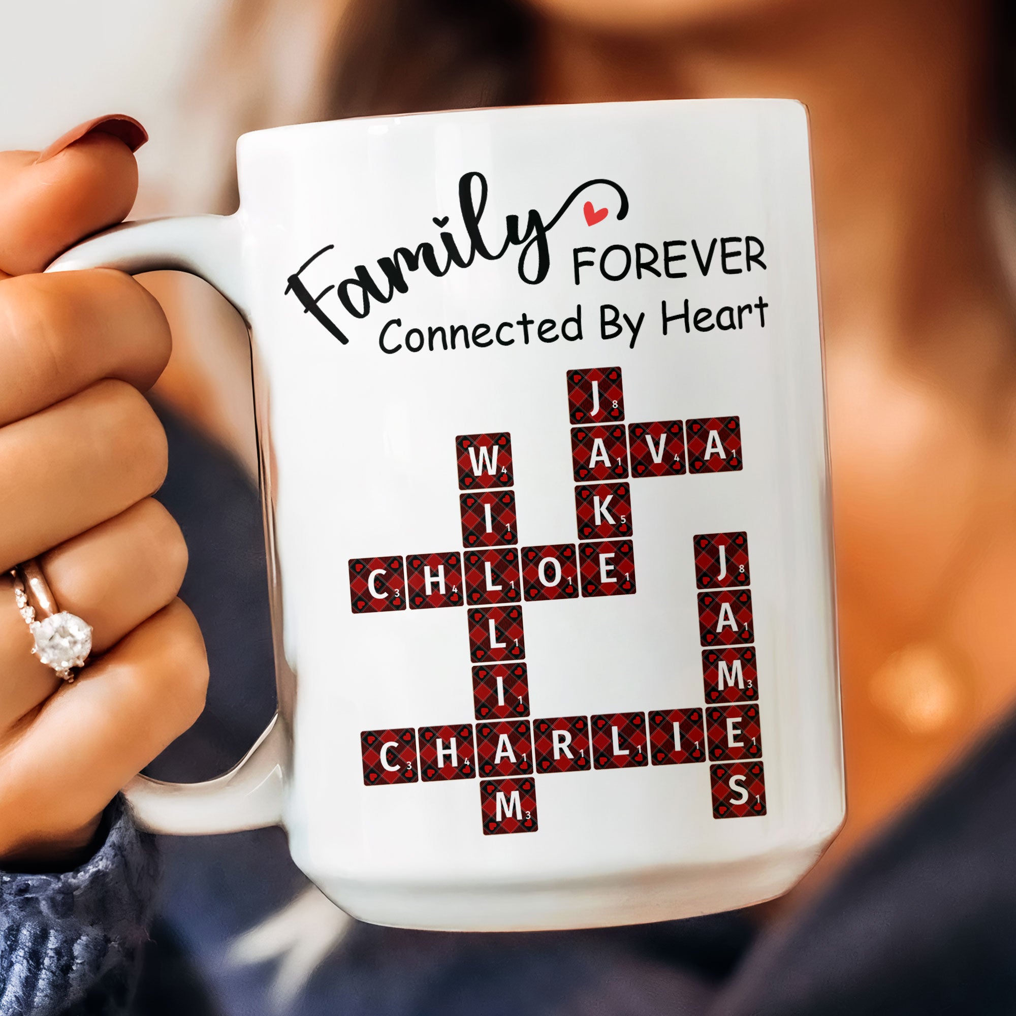 Forever Connected By Heart Scrabble Name - Personalized Mug