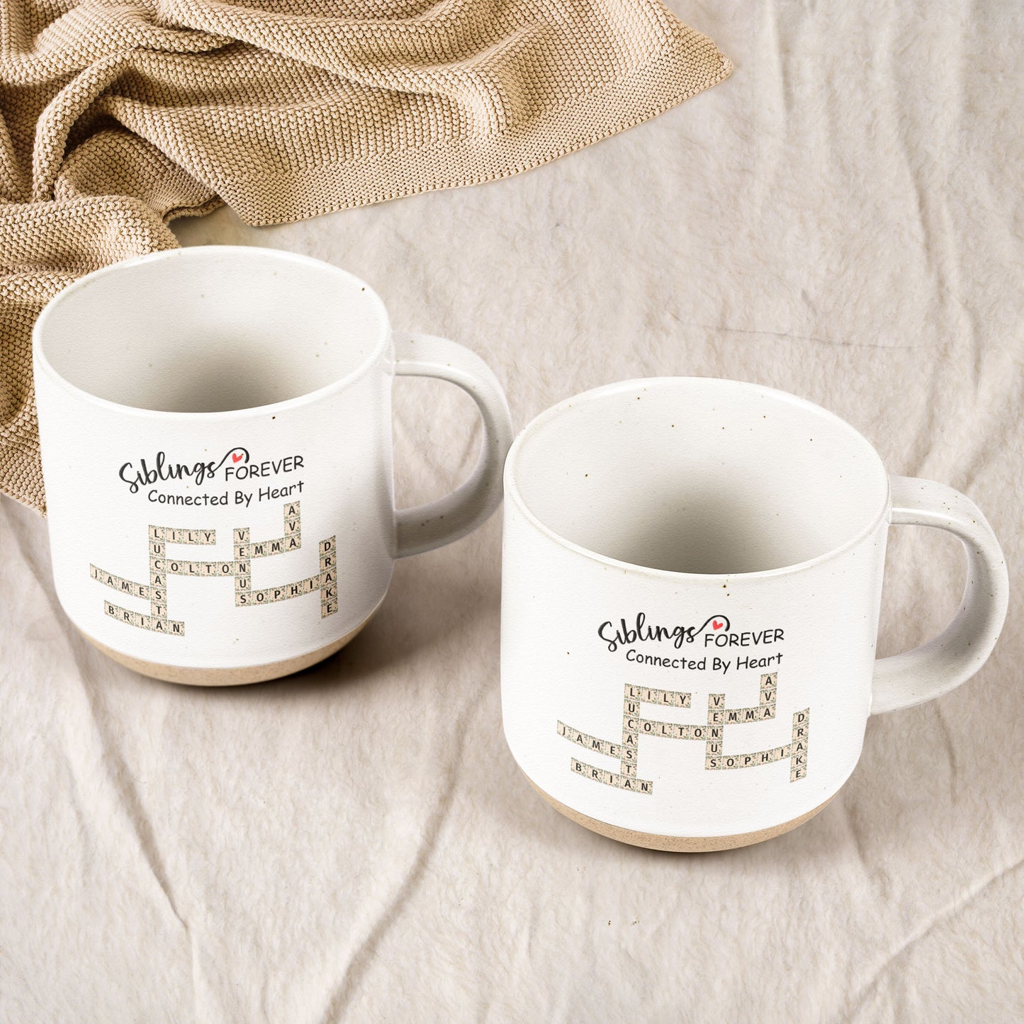 Forever Connected By Heart Scrabble Name - Personalized Pottery Mug