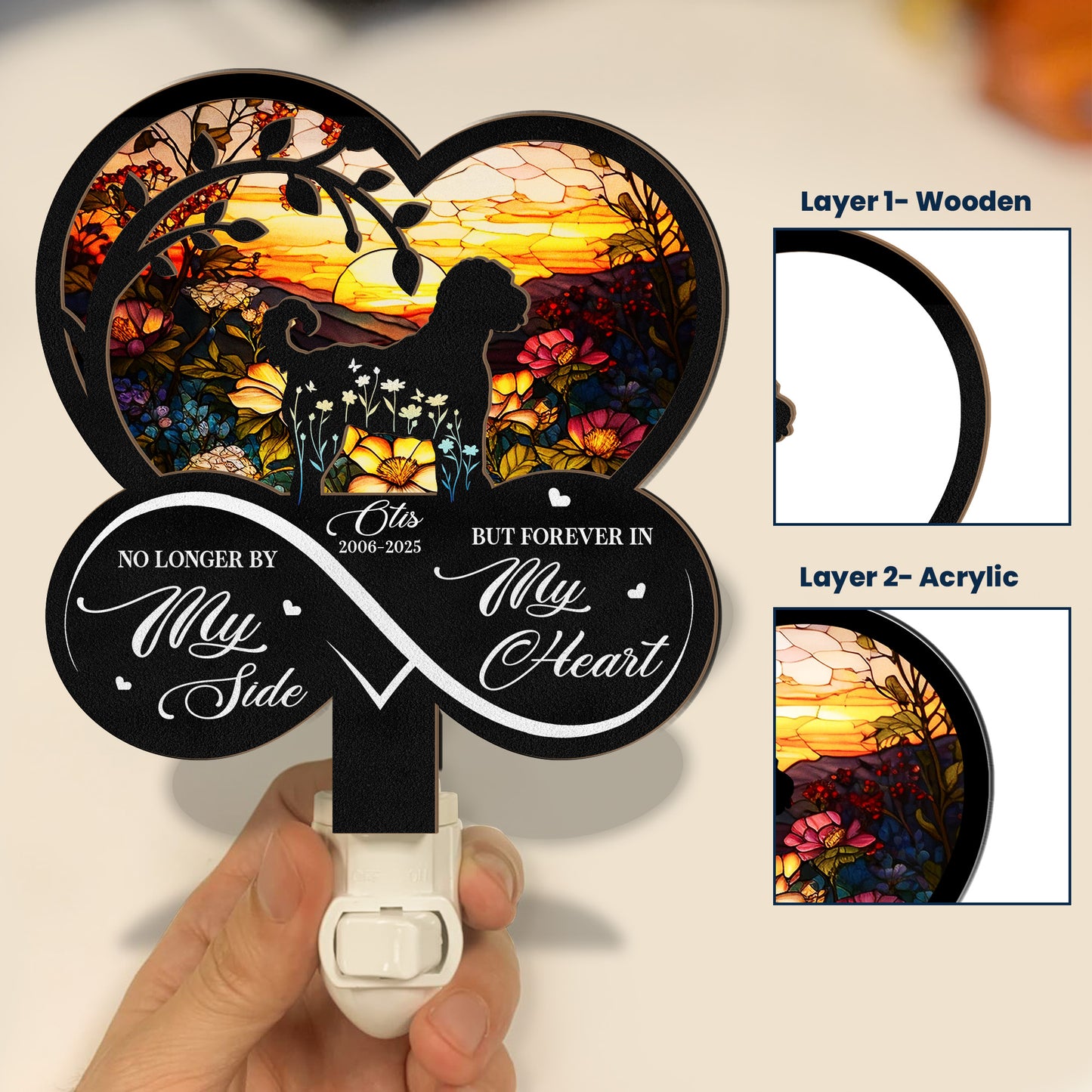 Forever In My Heart Dog Loss - Personalized Wood And Acrylic Night Light