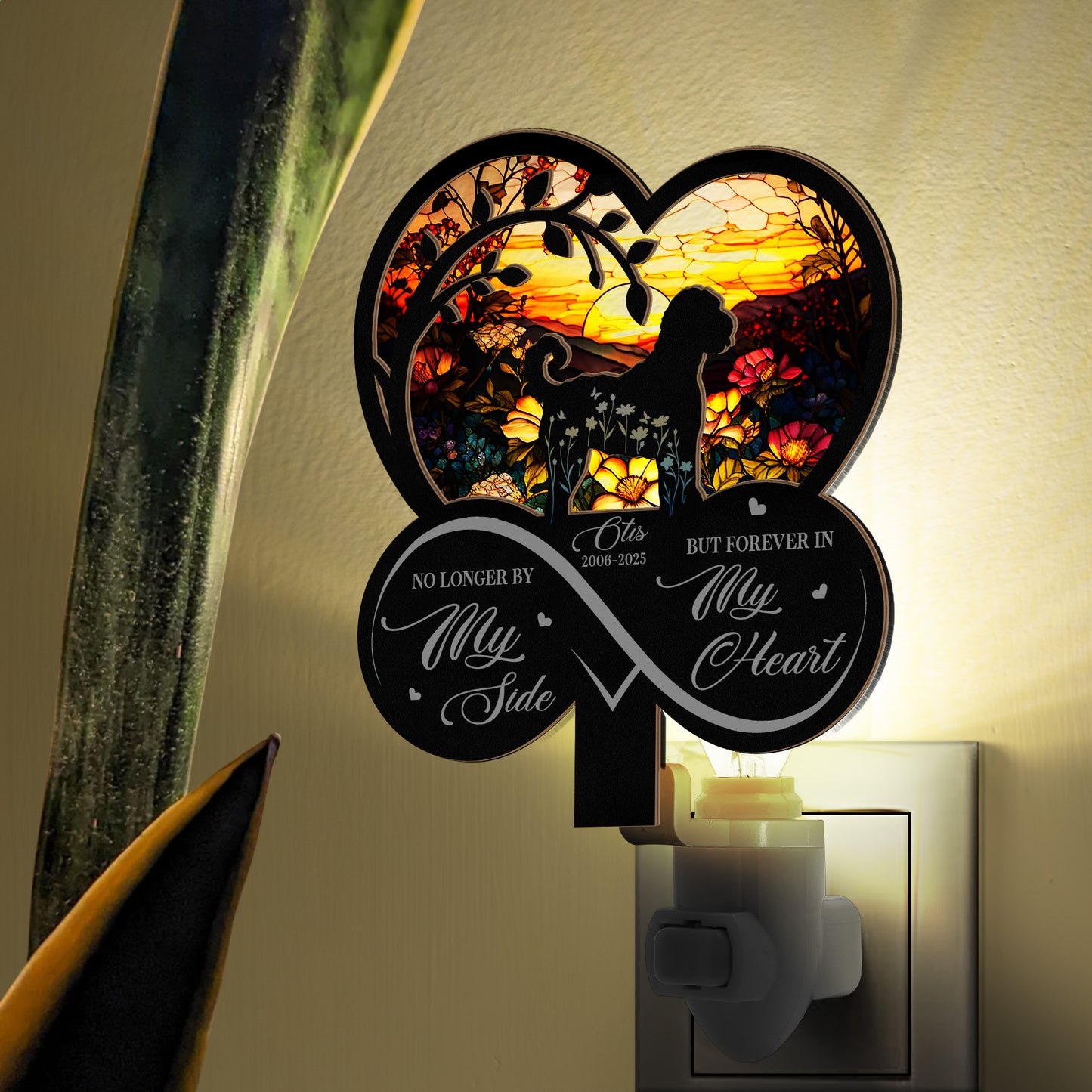 Forever In My Heart Dog Loss - Personalized Wood And Acrylic Night Light