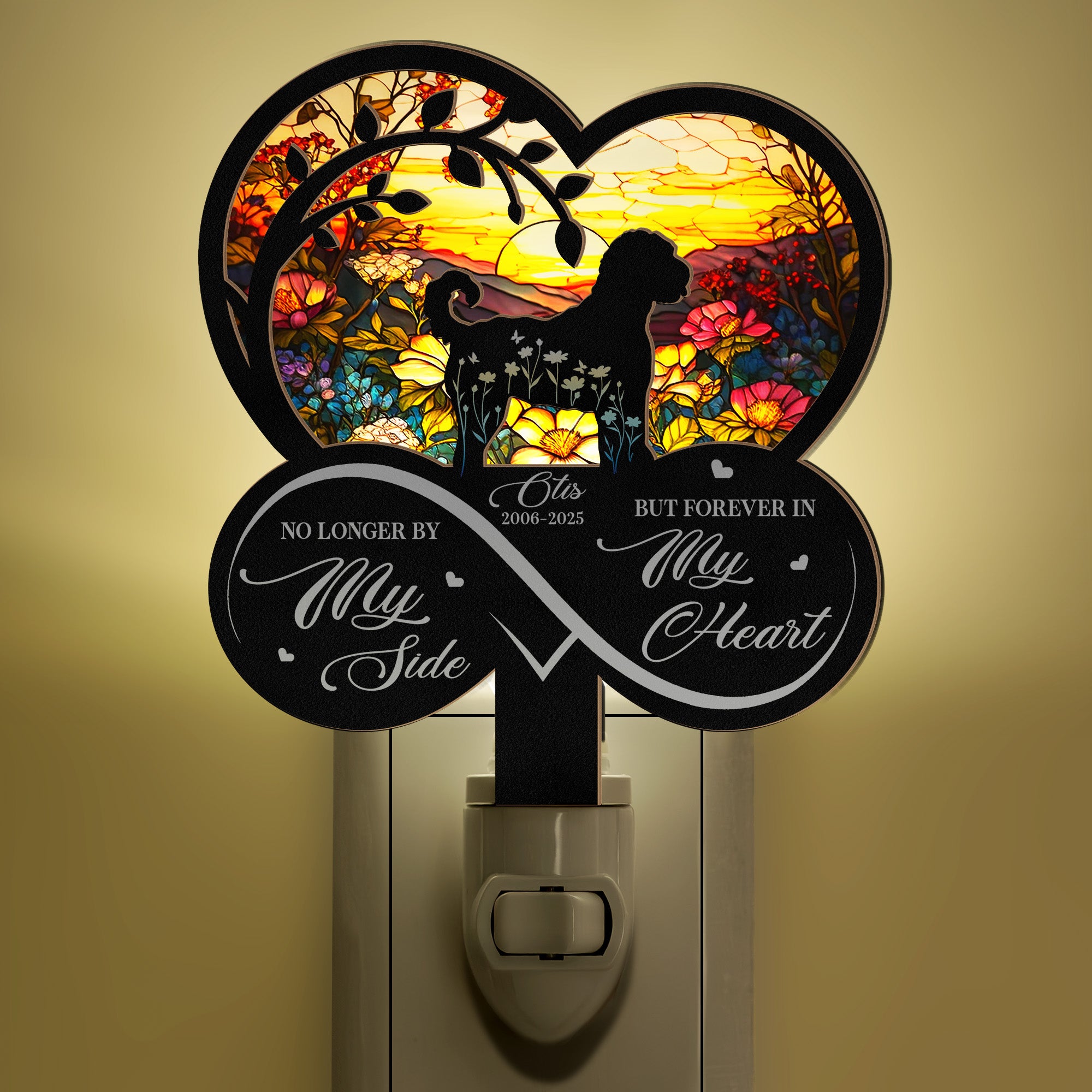 Forever In My Heart Dog Loss - Personalized Wood And Acrylic Night Light