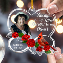 Forever In My Heart Memorial Cardinal Rose - Personalized Acrylic Photo Ornament