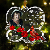 Forever In My Heart Memorial Cardinal Rose - Personalized Acrylic Photo Ornament