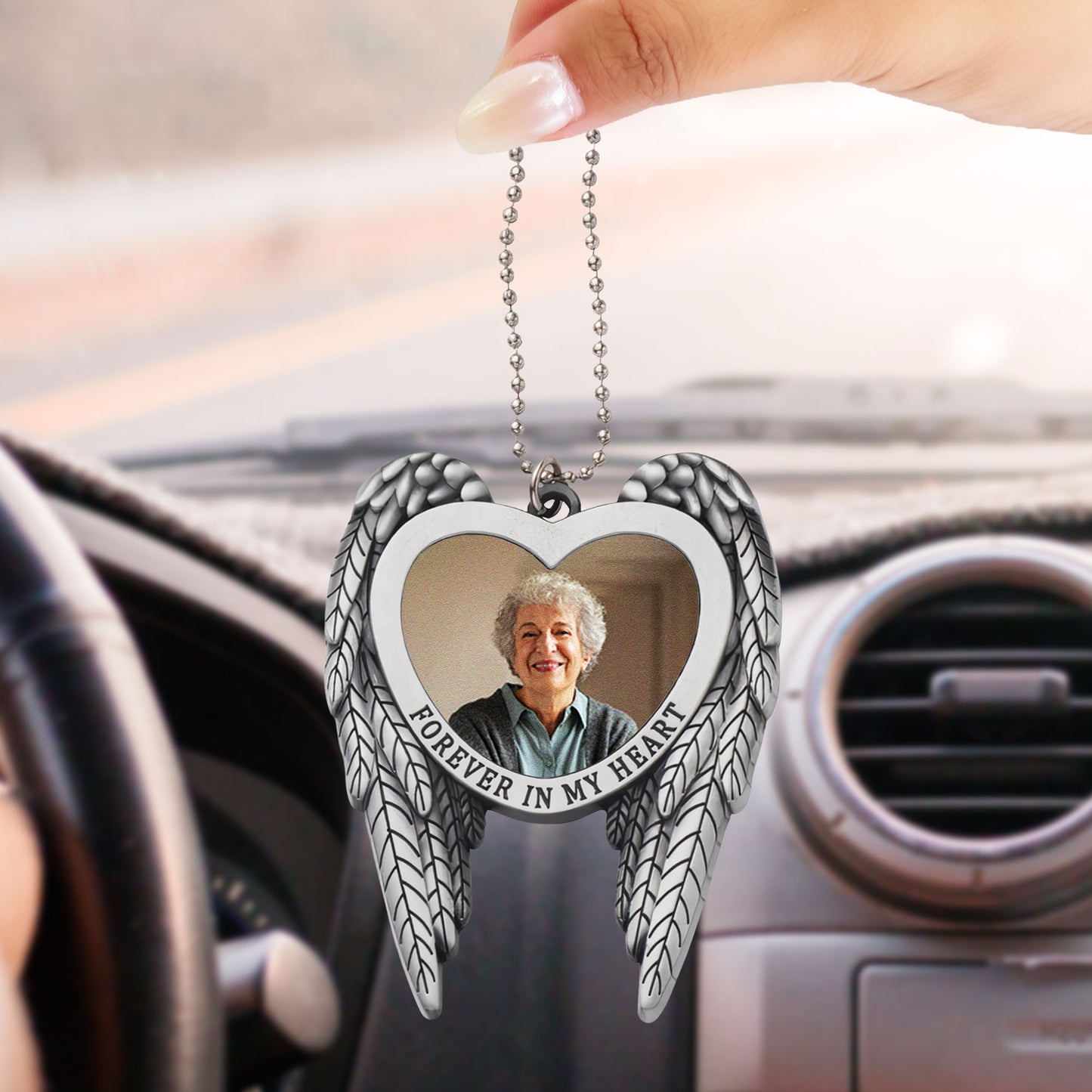 Forever In My Heart -  Personalized Angel Wings Car Hanging Ornament