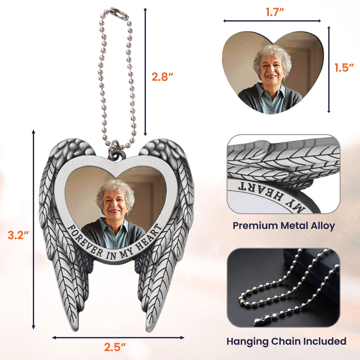 Forever In My Heart -  Personalized Angel Wings Car Hanging Ornament