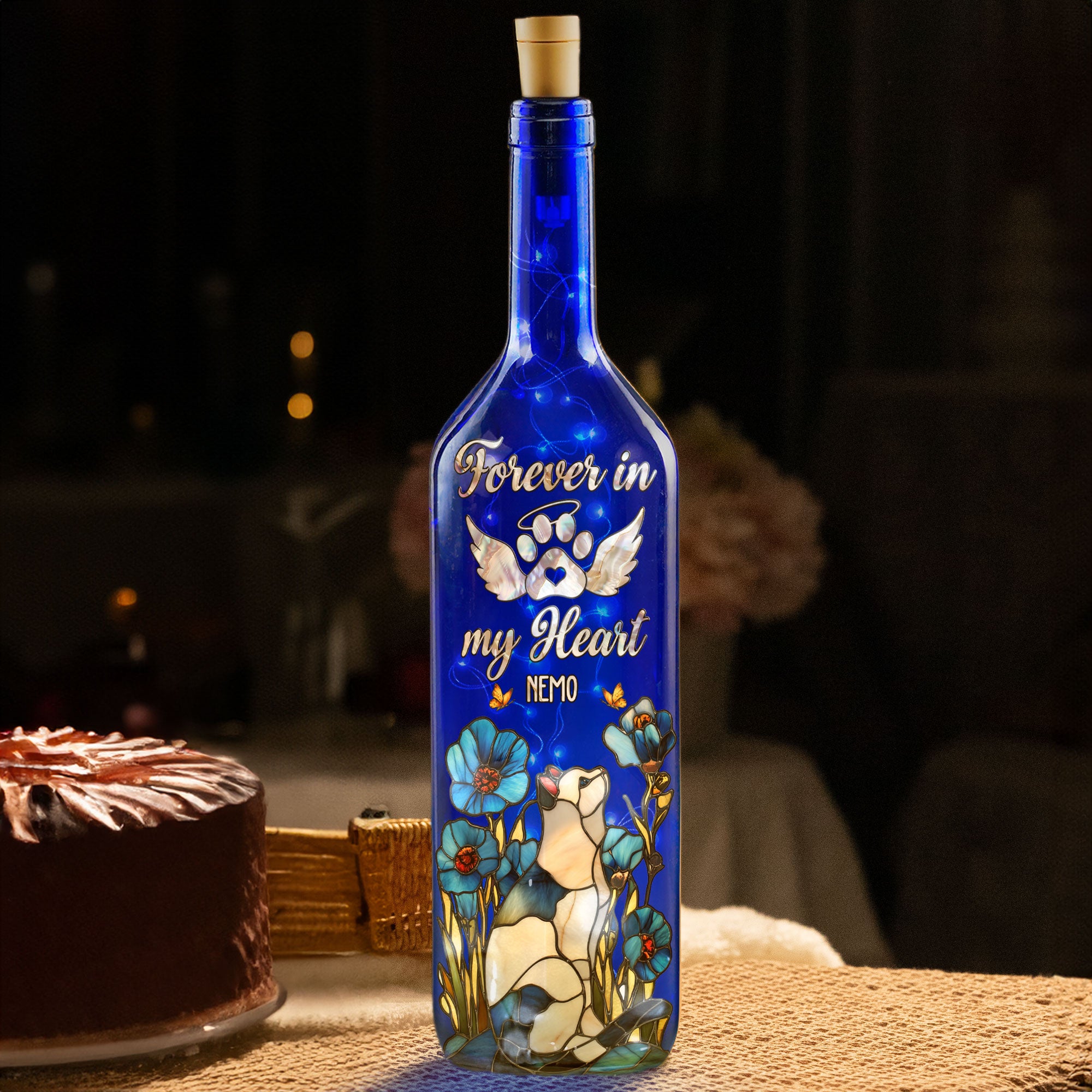 Forever In My Heart - Personalized Blue Bottle Lamp