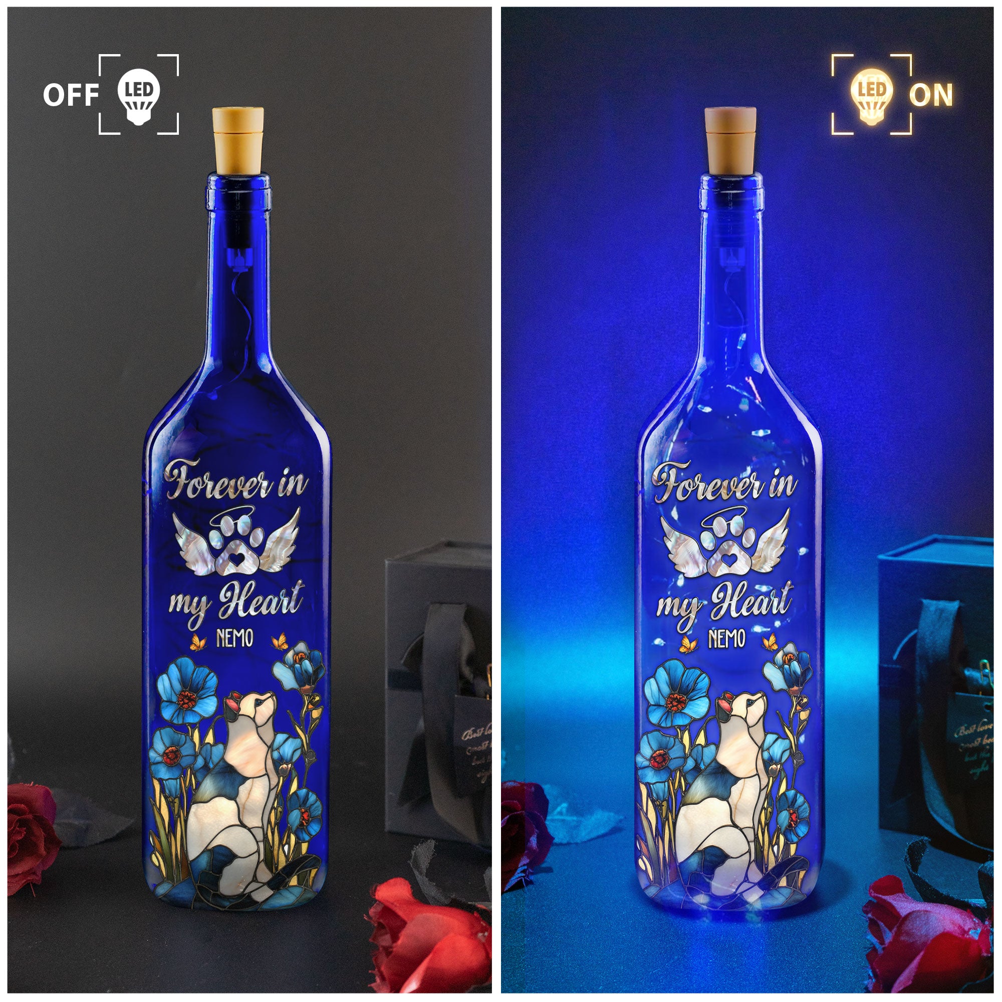 Forever In My Heart - Personalized Blue Bottle Lamp