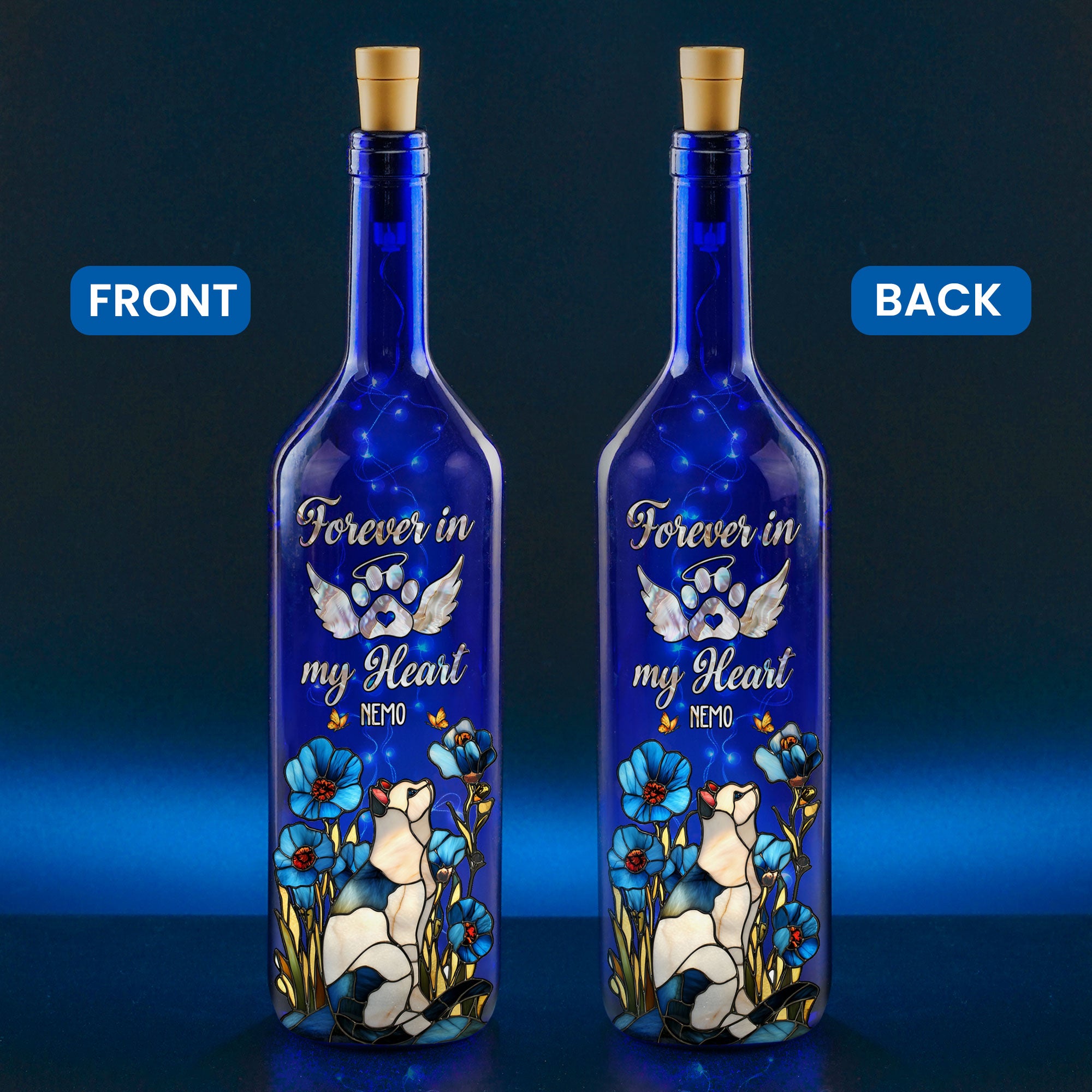 Forever In My Heart - Personalized Blue Bottle Lamp