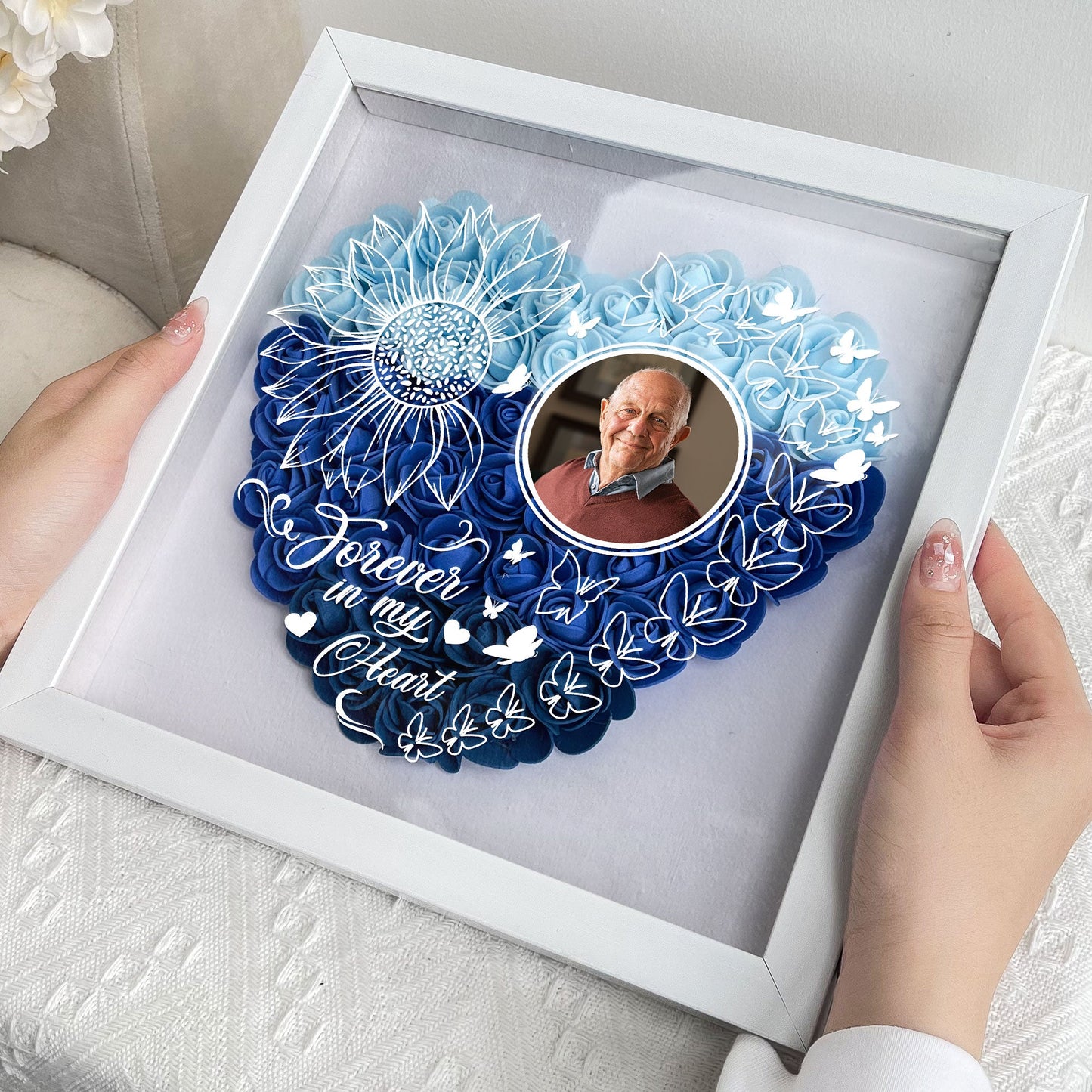 Forever In My Heart - Personalized Photo Flower Shadow Box