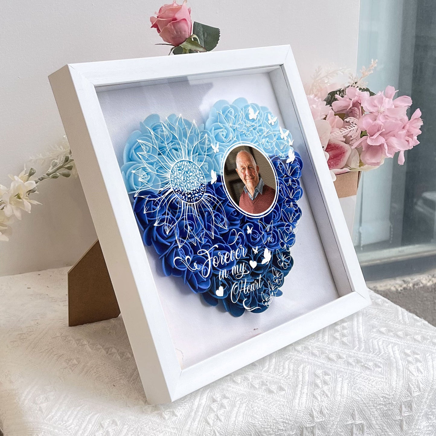 Forever In My Heart - Personalized Photo Flower Shadow Box