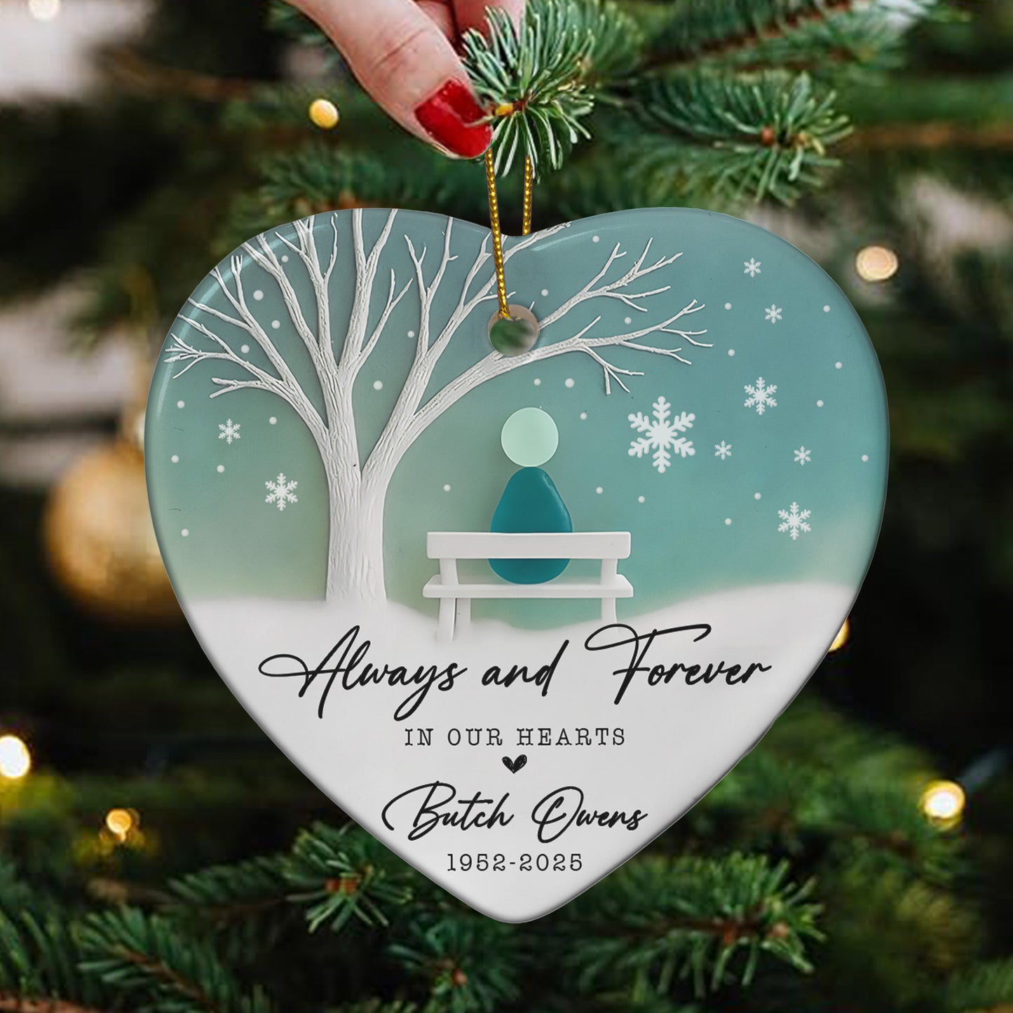 Forever In Our Hearts Memorial Gift 2D Sea Glass Effect - Personalized Ceramic Ornament