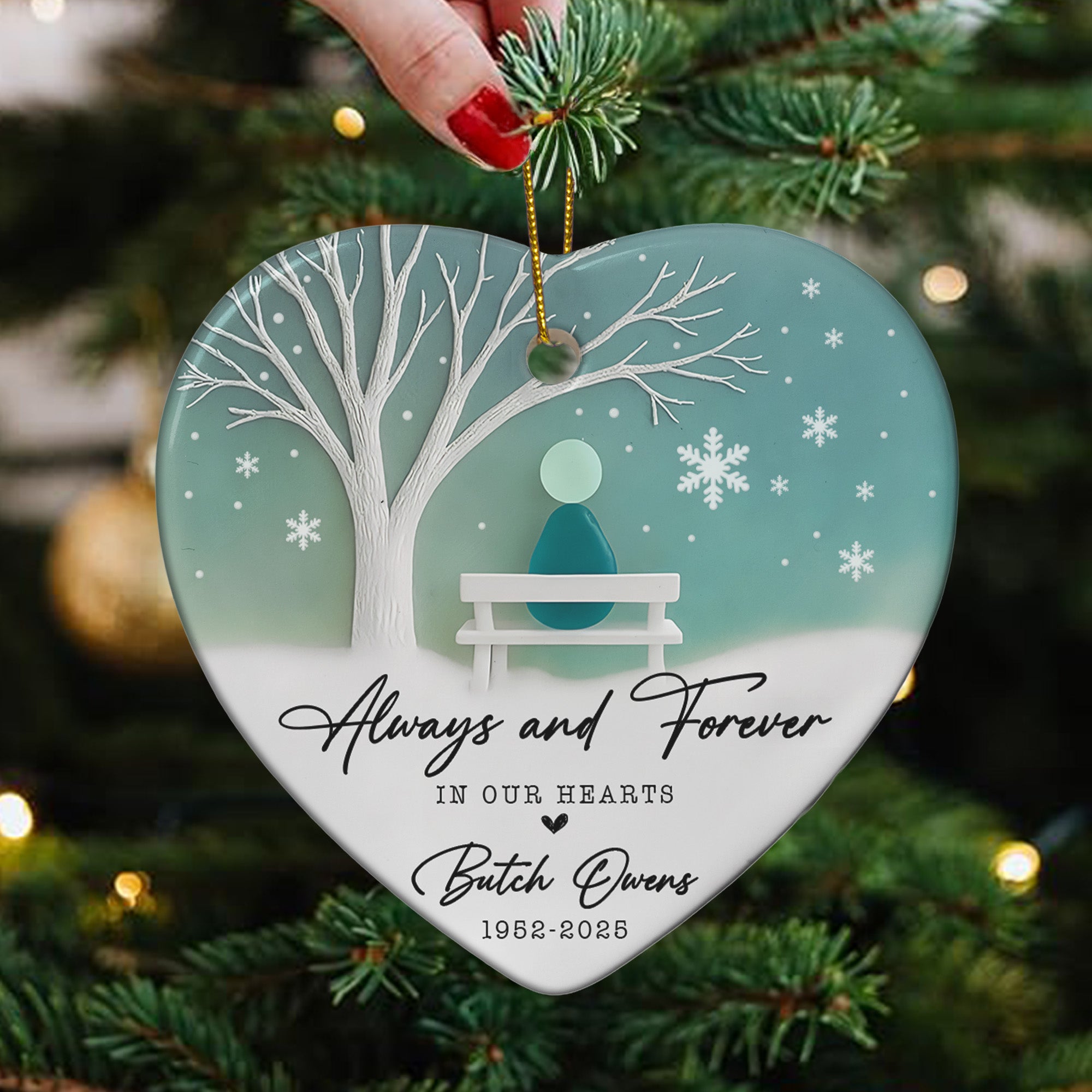 Forever In Our Hearts Memorial Gift 2D Sea Glass Effect - Personalized Ceramic Ornament