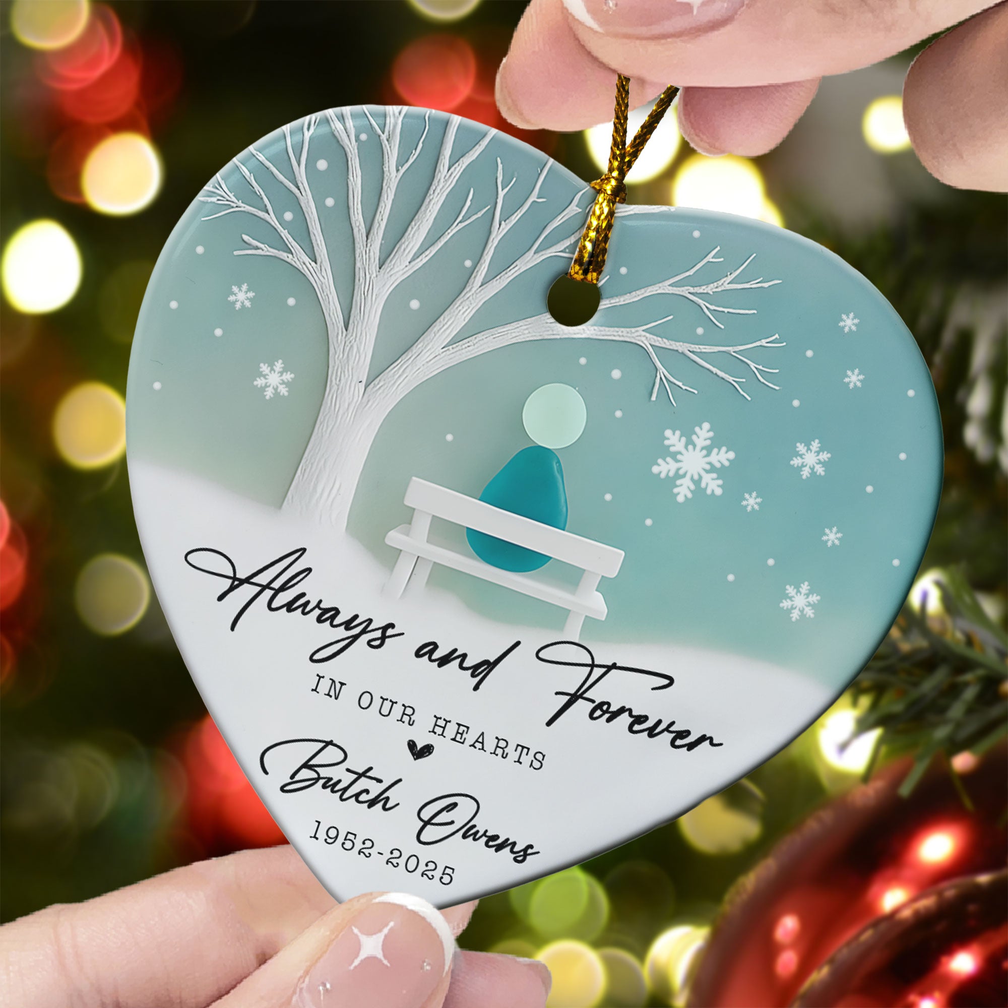 Forever In Our Hearts Memorial Gift 2D Sea Glass Effect - Personalized Ceramic Ornament