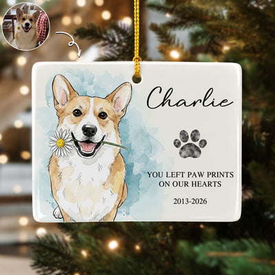 Forever In Our Hearts Pet Photo Watercolor Art Memorial Pet Loss - Personalized Ornament
