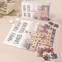 Forever Linked Together Family Scrabble Name - Personalized Photo Jigsaw Puzzle