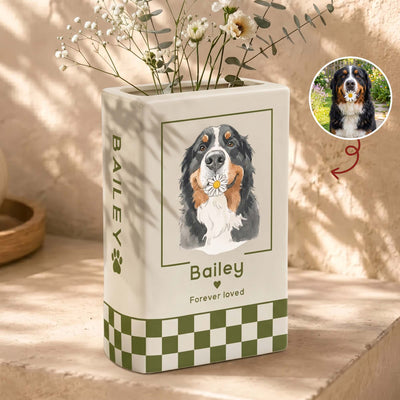 Forever Loved Memorial Pet Loss Gifts Watercolor Portrait - Personalized Vase