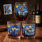 Forever & Always Couple Photo Van Gogh Art - Personalized Whiskey Glass And Wine Glass Set
