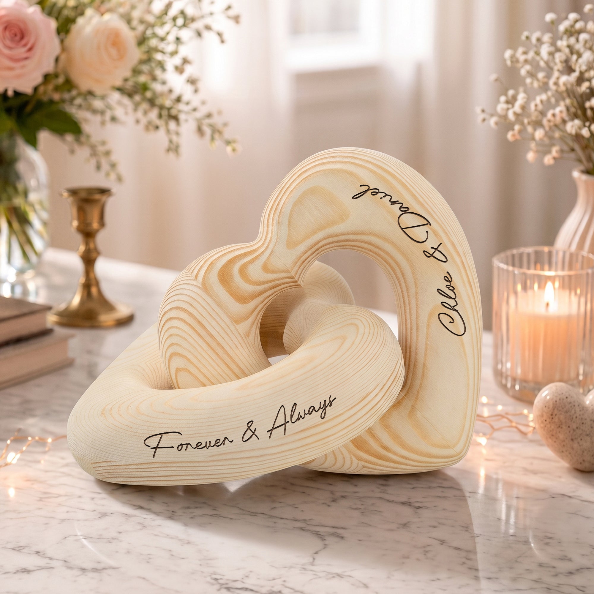 Forever & Always, Anniversary Gifts For Couples, Newlywed - Personalized Wooden Infinity Heart Sculpture