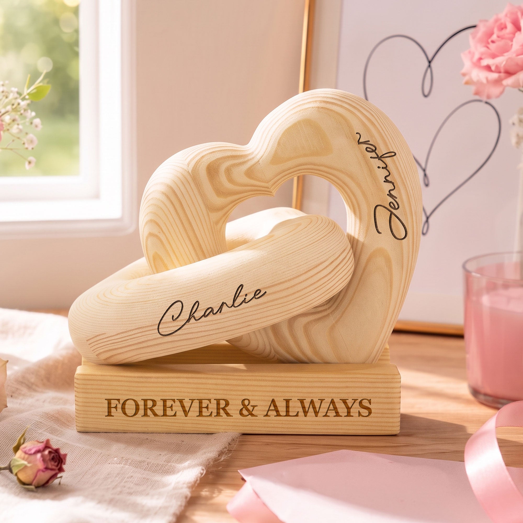 Forever-&-Always,-Anniversary-Gifts-For-Couples,-Him,-Her-Personalized-Wooden-Infinity-Heart-Sculpture-5