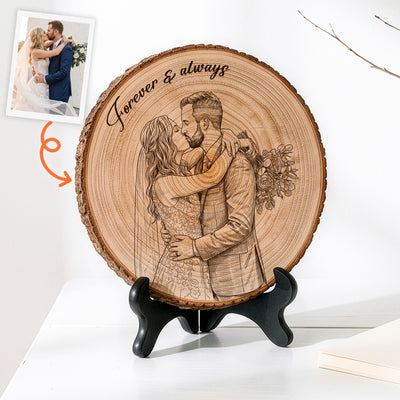 Forever & Always Sketch Line Art Photo Couple Anniversary Gifts - Personalized Wooden Plaque