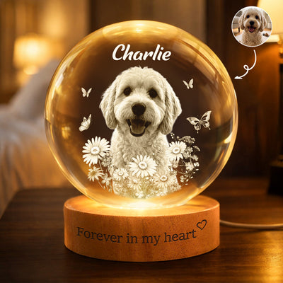 Forever In My Heart Crystal Ball Light Pet Loss Gifts - Personalized Night Light