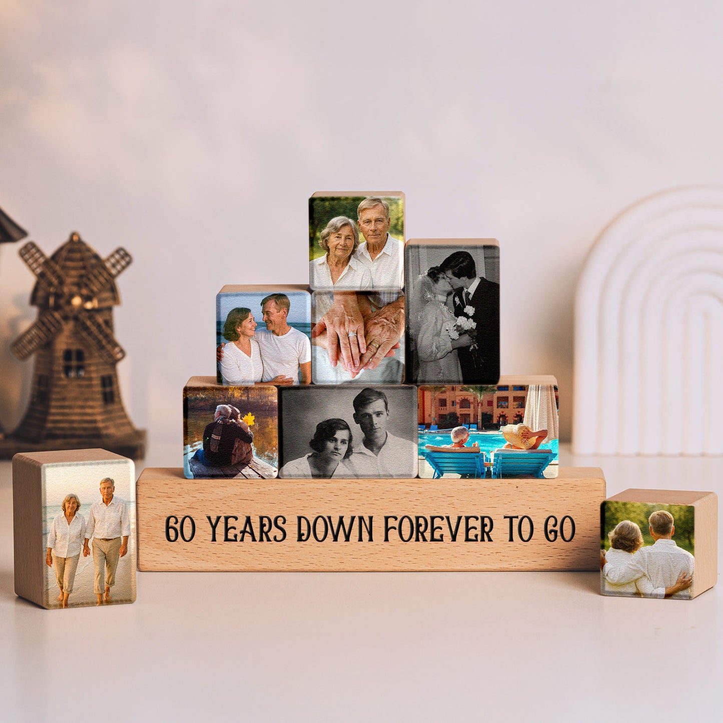 Forever Love Anniversary Gifts - Personalized Wooden Stacking Photo Blocks