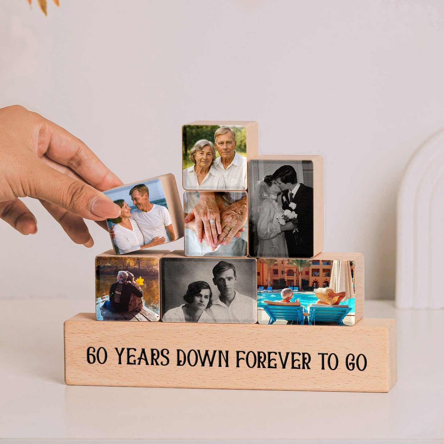 Forever Love Anniversary Gifts - Personalized Wooden Stacking Photo Blocks