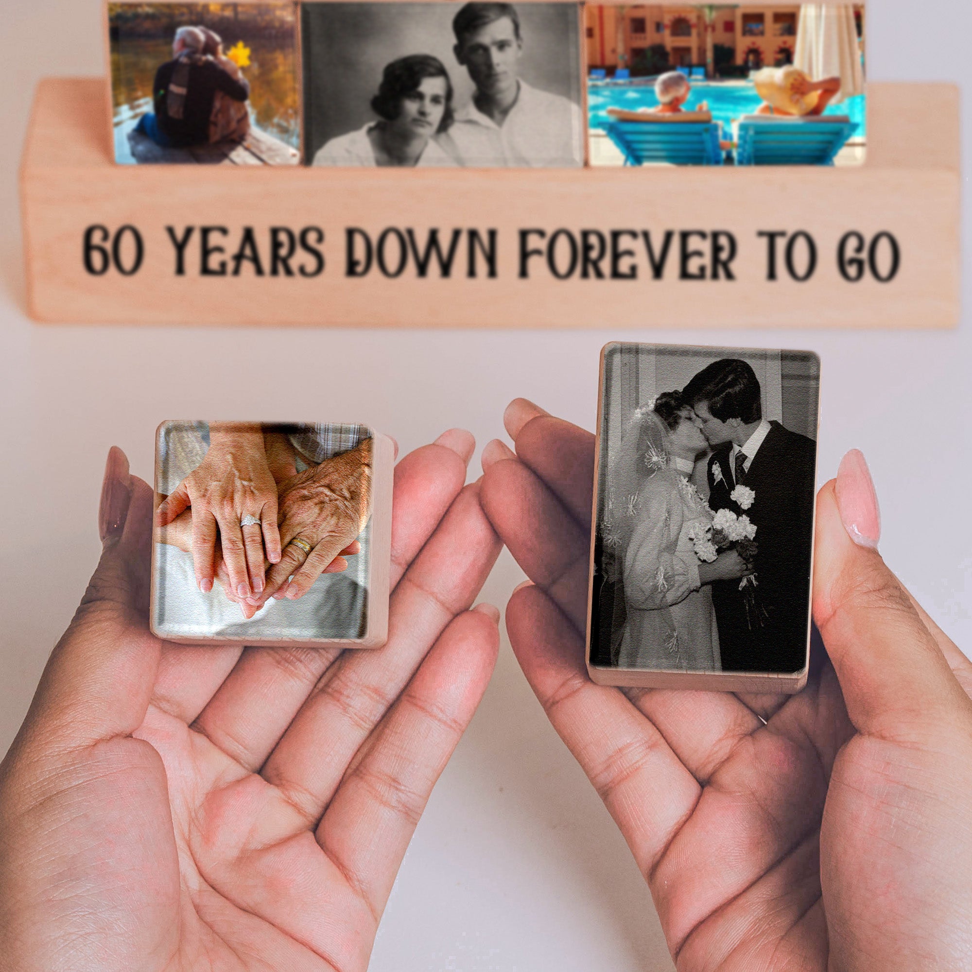 Forever Love Anniversary Gifts - Personalized Wooden Stacking Photo Blocks