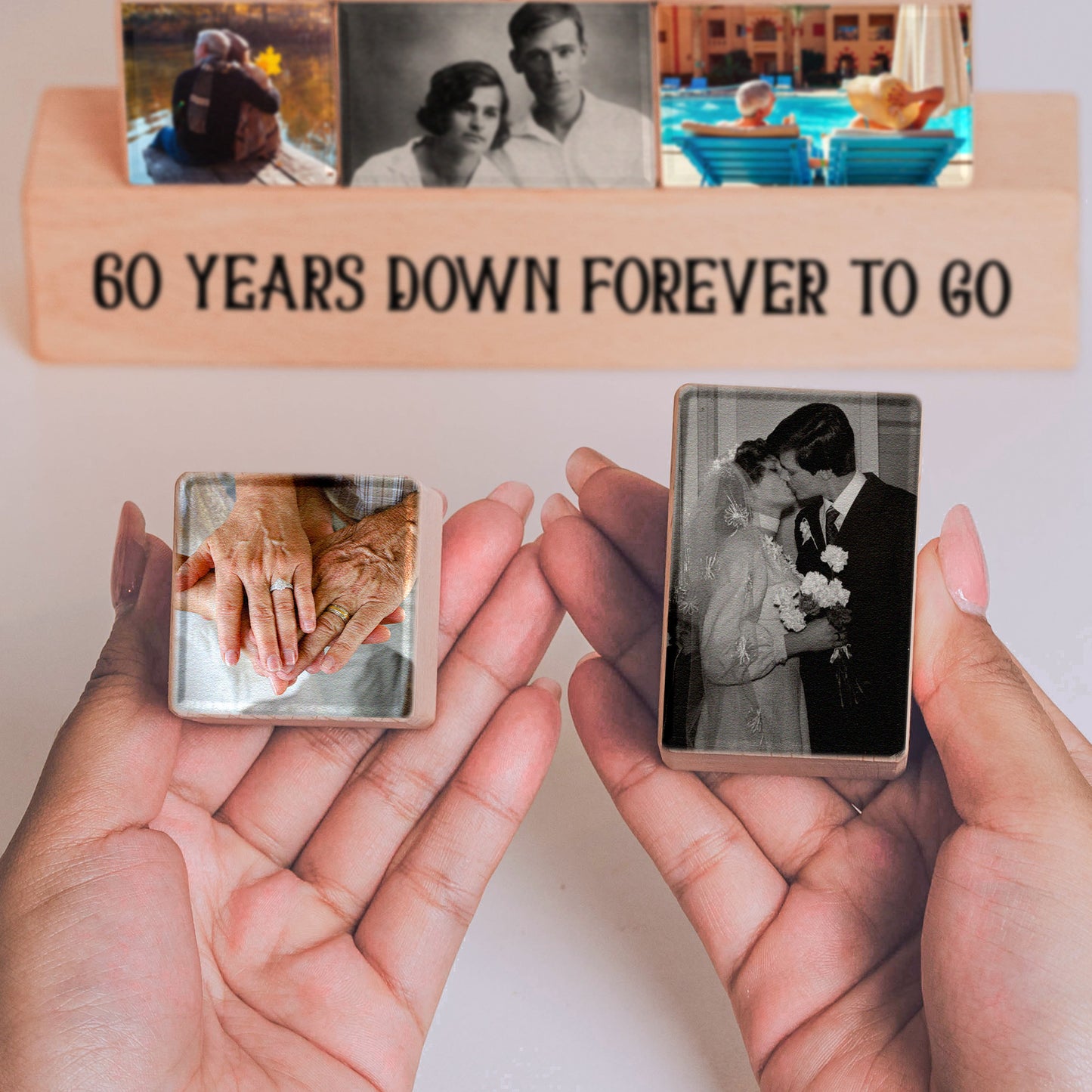 Forever Love Anniversary Gifts - Personalized Wooden Stacking Photo Blocks