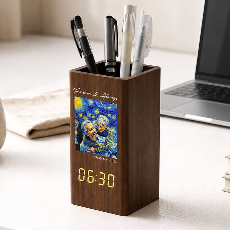 Forever-To-Go-Custom-Photo-Van-Gogh-Art-Personalized-Pen-Holder-With-Clock-2