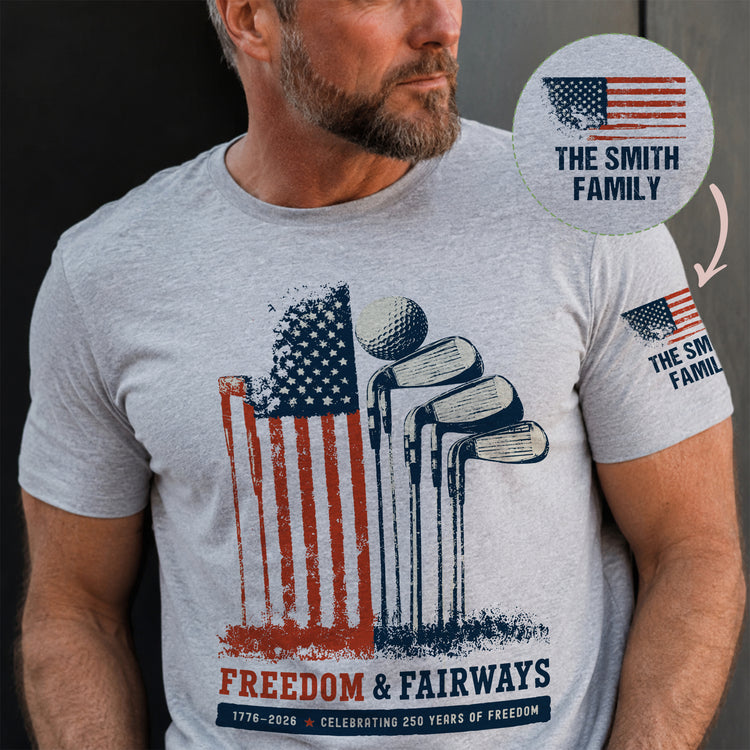 Freedom-&-Fairways-Golf-Lovers-Gifts-For-Him,-Celebrating-250-Years-Of-Freedom-Personalized-Shirt-1