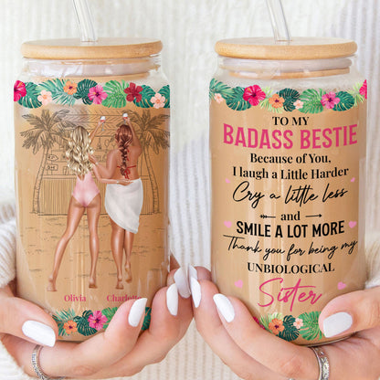 Friend Thank You I Laugh More Cry Less Summer Tiki Bar - Personalized Clear Glass Cup