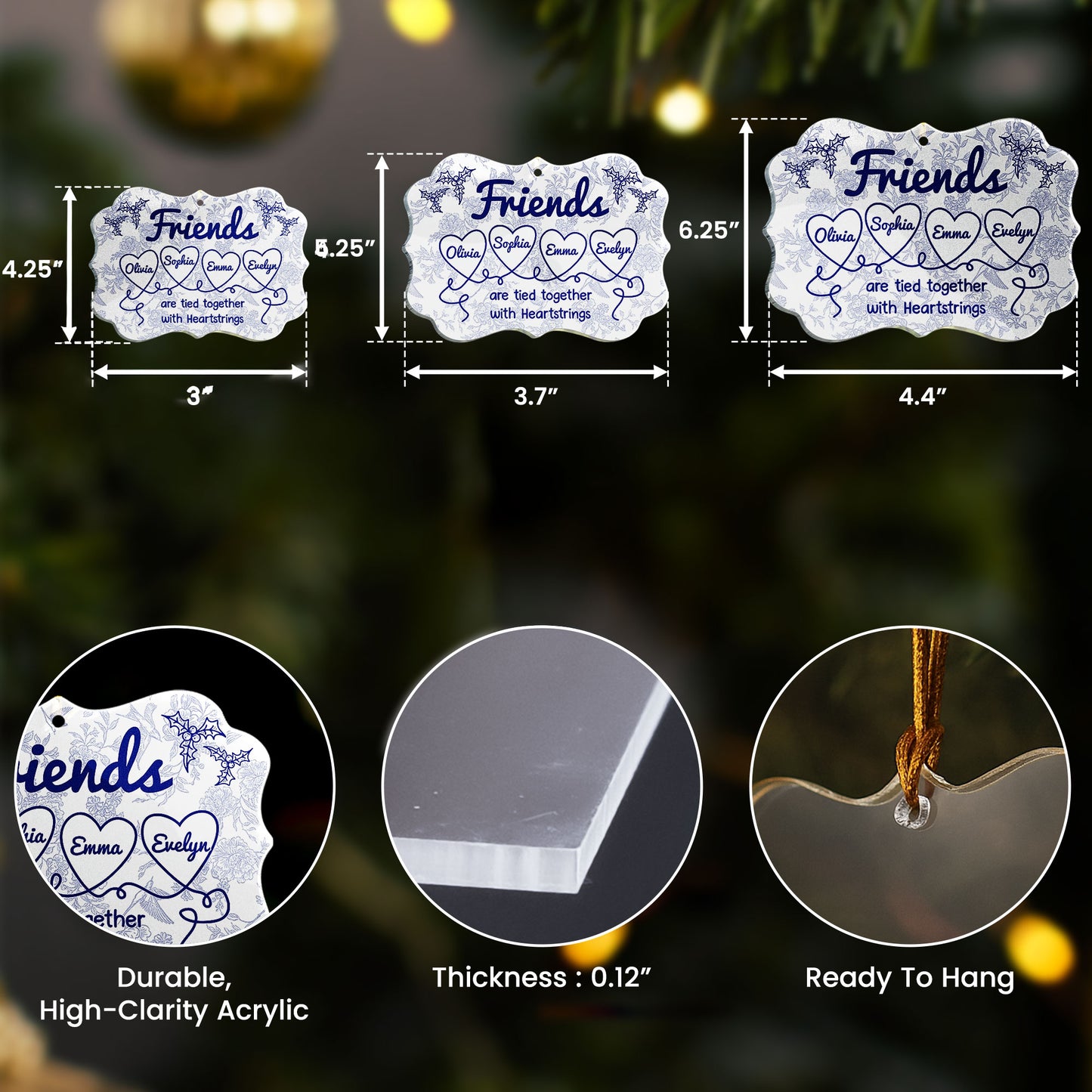 Friends Are Tied Together With Heartstrings - Personalized Acrylic Ornament