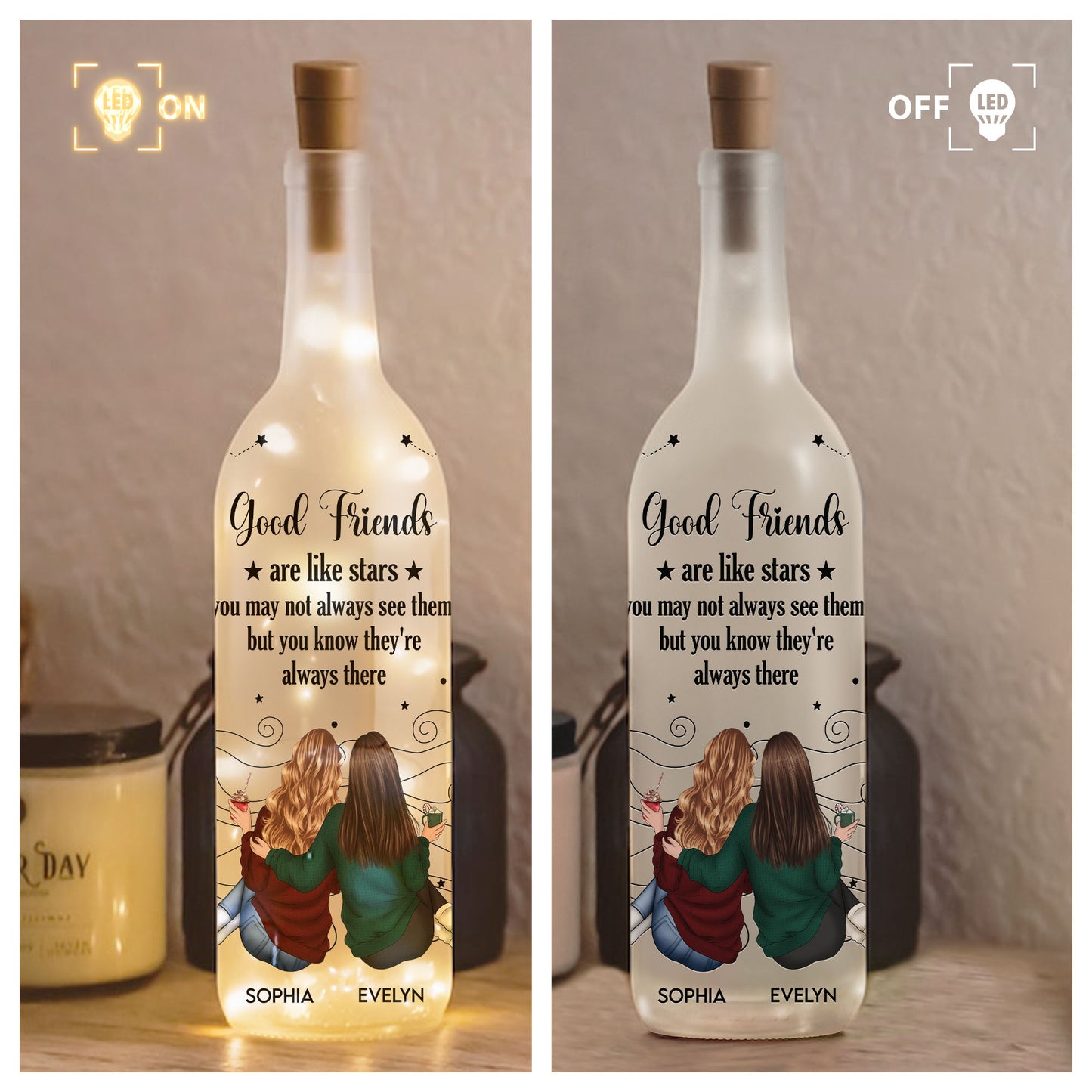 Friends Like Star - Thank You Gifts For Friends, Sisters - Personalized Bottle Lamp