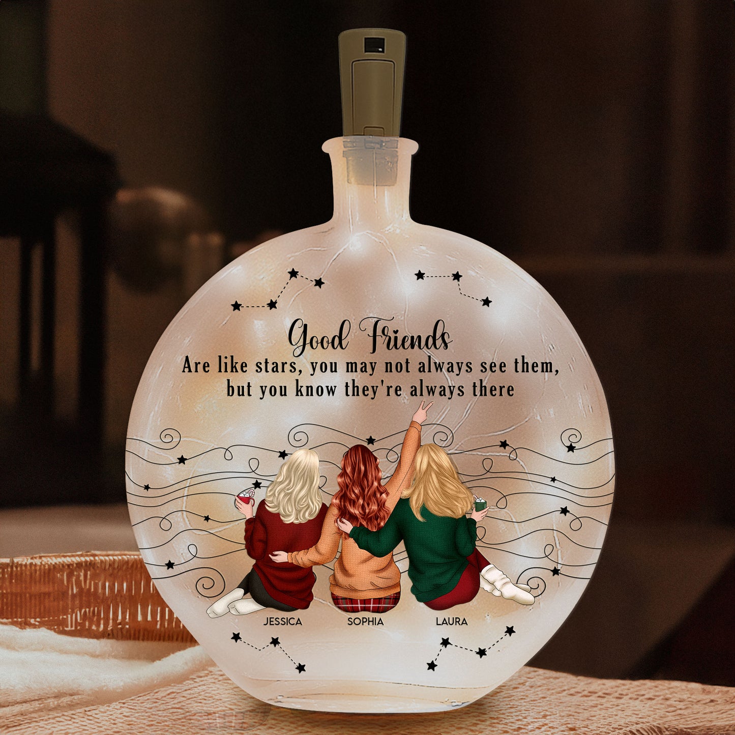 Friends Like Star - Thank You Gifts For Friends, Sisters - Personalized Round Flat Bottle Light