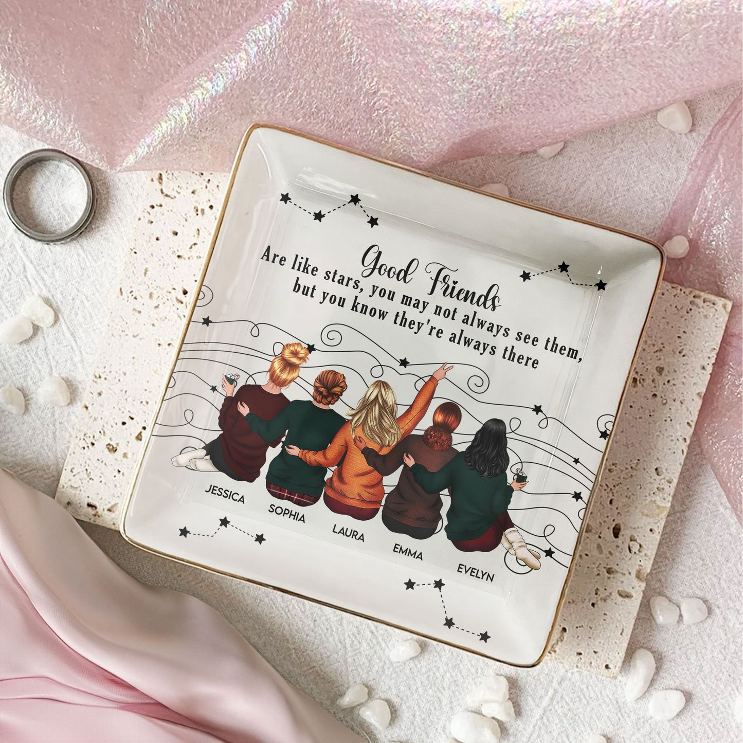 Friends Like Star - Thank You Gifts For Friends, Sisters - Personalized Square Jewelry Dish