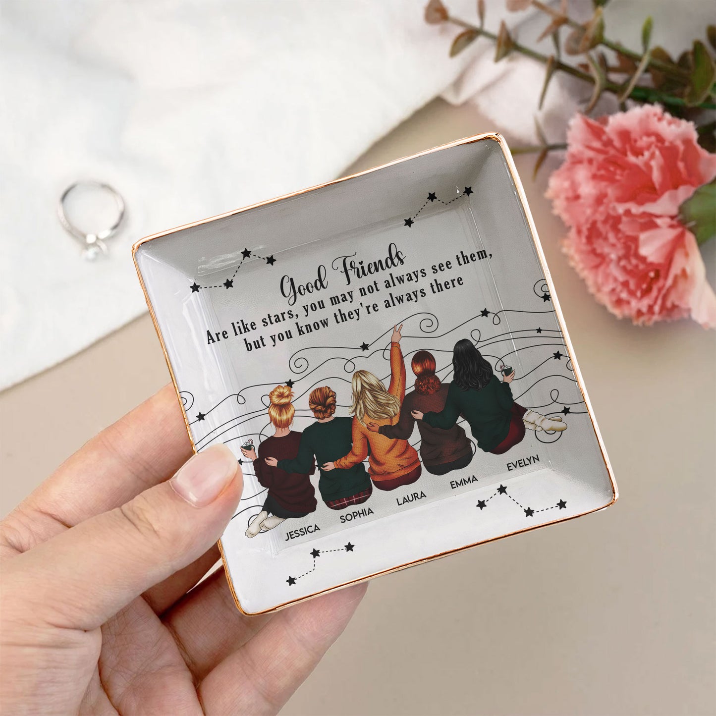 Friends Like Star - Thank You Gifts For Friends, Sisters - Personalized Square Jewelry Dish