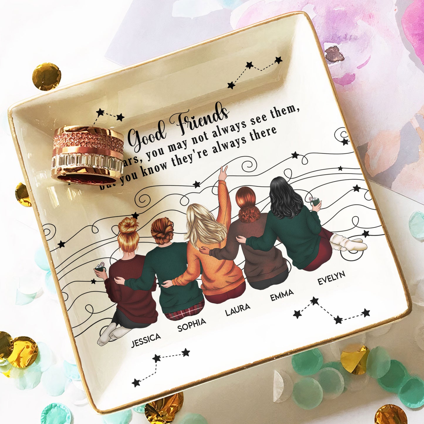 Friends Like Star - Thank You Gifts For Friends, Sisters - Personalized Square Jewelry Dish