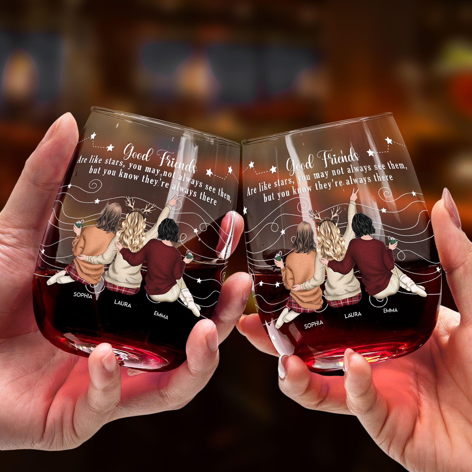 Friends Like Star - Thank You Gifts For Friends, Sisters - Personalized Stemless Wine Glass
