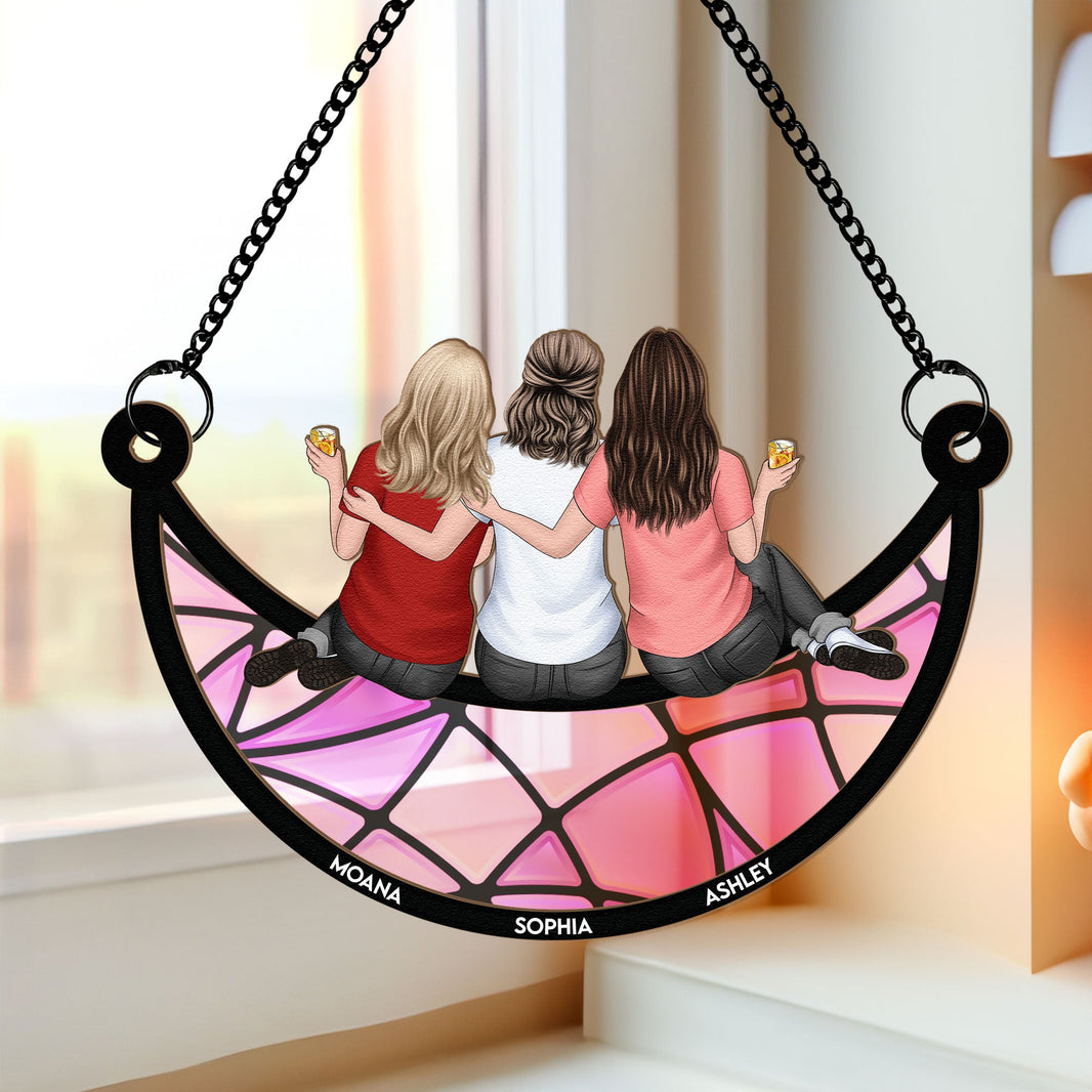 Love You To The Moon & Back - Couple Personalized Window Hanging Suncatcher - Gift For Husband Wife, Anniversary