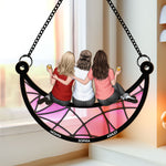 Friends, Sisters Sitting On The Moon - Personalized Window Hanging Suncatcher Ornament - Gifts For Women - Gift For Friend