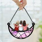 Friends, Sisters Sitting On The Moon - Personalized Window Hanging Suncatcher Ornament - Gifts For Women - Gift For Friend